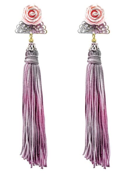 Pendiente de flamenca abanico tonos rosa, malva y plata - Imagen 1