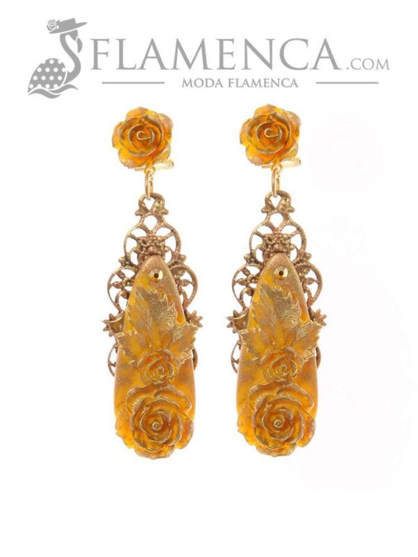 Pendiente de flamenca amarillo con reflejos oro