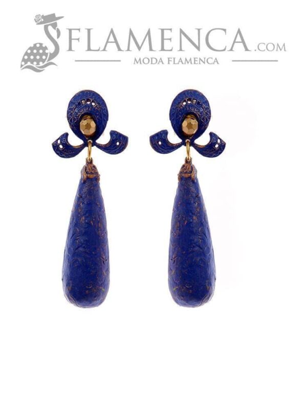 Pendiente de flamenca azulina con reflejos oro