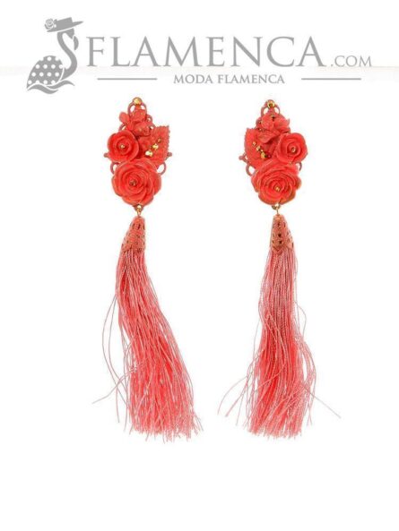 Pendiente de flamenca coral con reflejos oro - Imagen 3