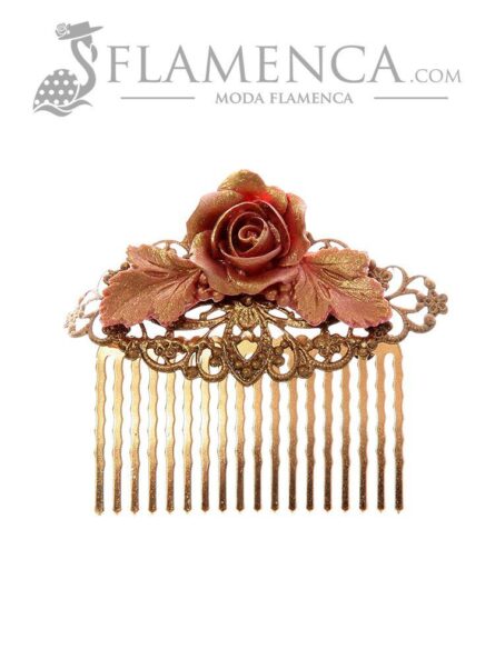 Pendiente de flamenca coral con reflejos oro - Imagen 4