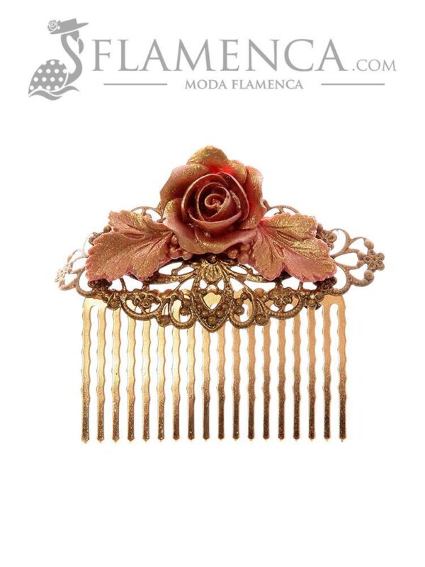 Pendiente de flamenca coral con reflejos oro