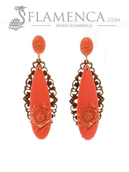 Pendiente de flamenca coral con reflejos oro - Imagen 1