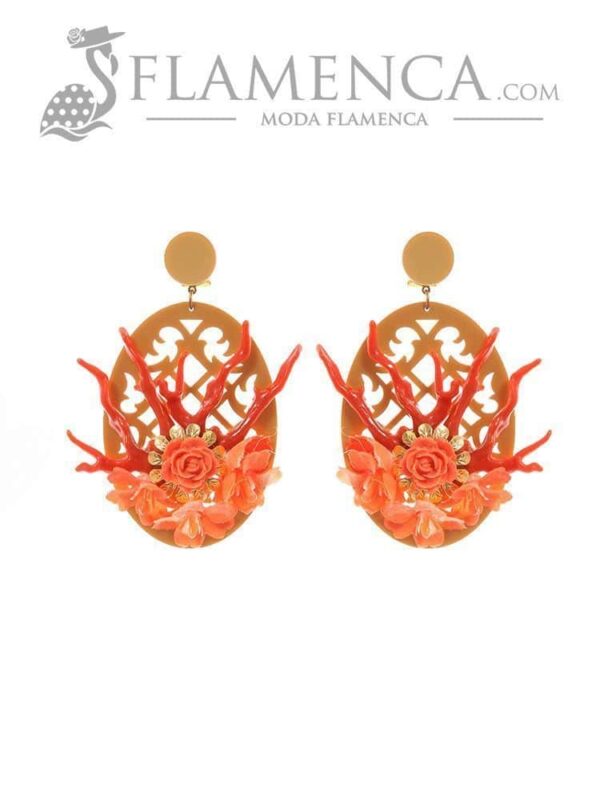 Pendiente de flamenca coral y oro