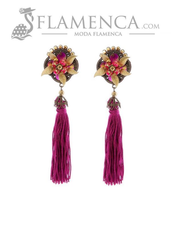 Pendiente de flamenca de flecos cardenal