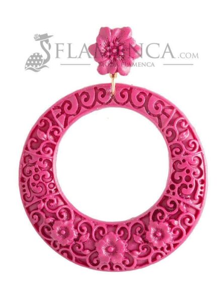 Pendiente de flamenca resina en forma de aro con filigrana rosa chicle - Imagen 3