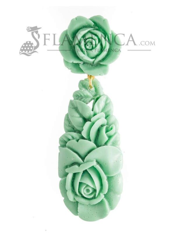 Pendiente de flamenca de resina verde pastel