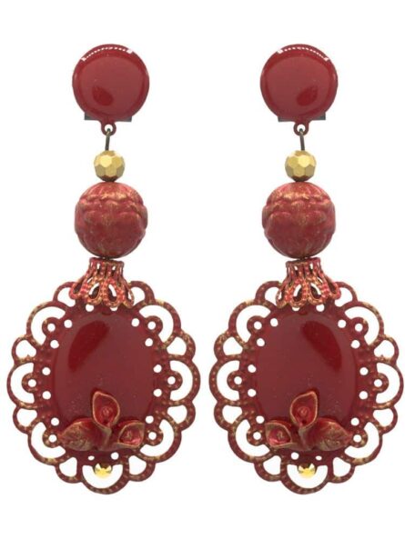 Pendiente de flamenca esmaltado rojo con reflejos dorados - Imagen 1