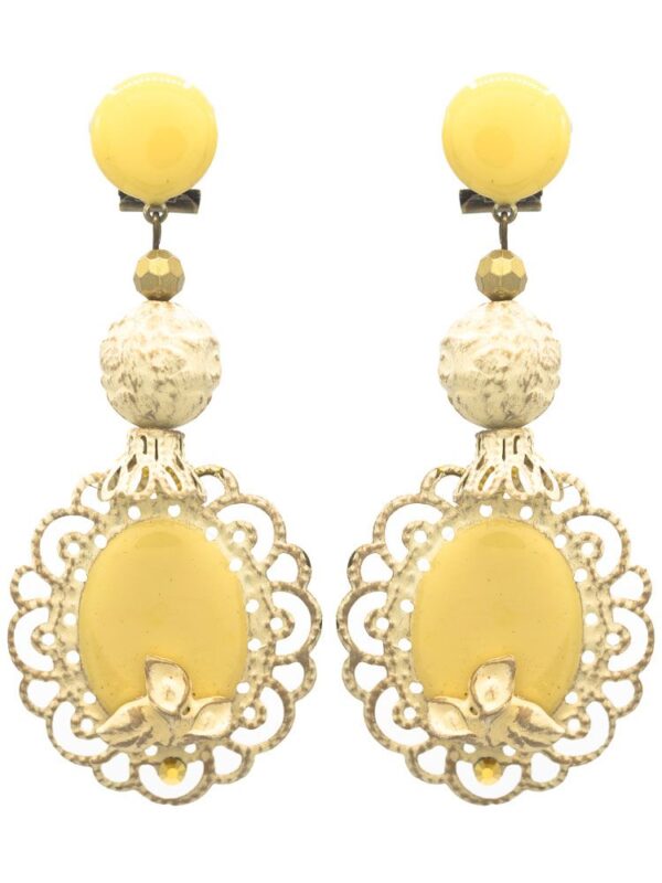 Pendiente de flamenca esmaltado marfil con reflejos dorados
