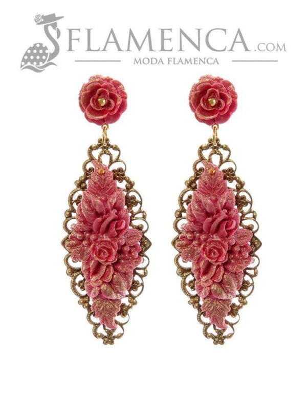 Pendiente de flamenca fresa con reflejos oro       