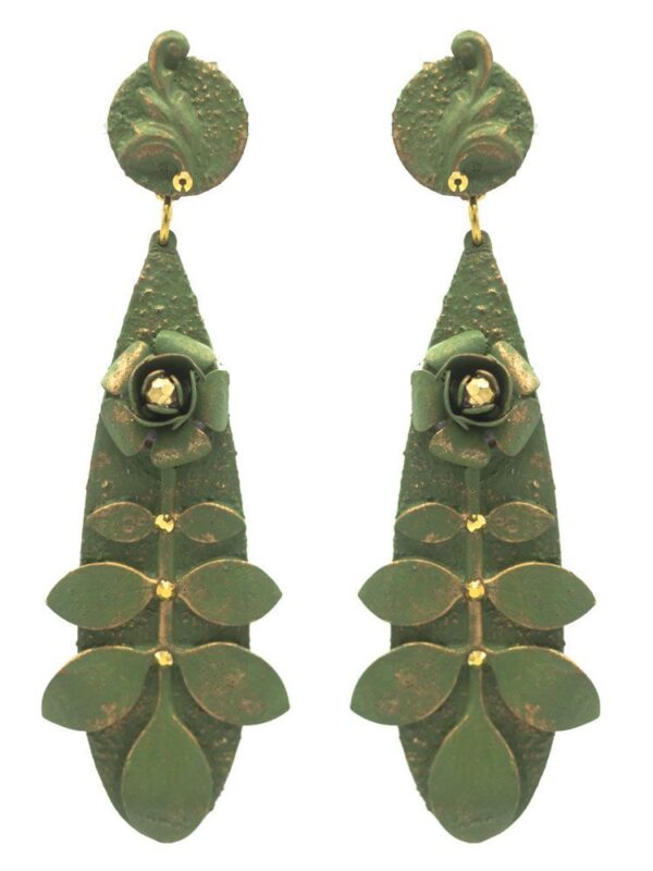 Pendiente de flamenca verde Andalucía con reflejos dorados