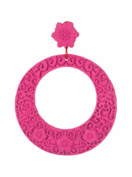 Pendiente de flamenca resina en forma de aro con filigrana rosa chicle - Imagen 5