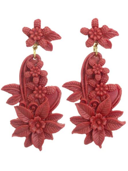 Pendiente de flamenca resina floral color coralina - Imagen 1