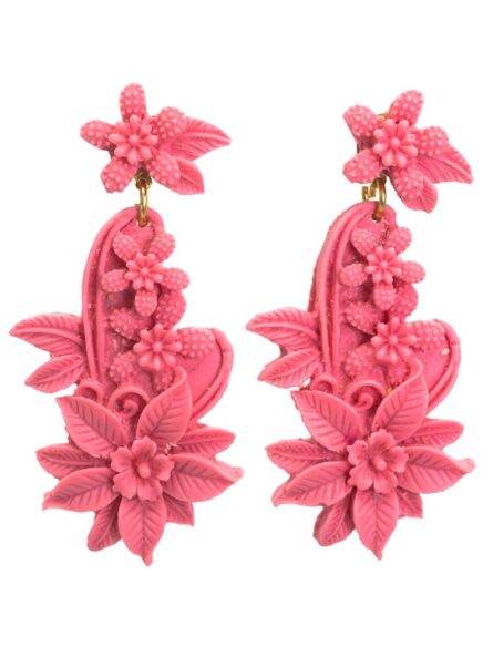 Pendiente de flamenca resina floral color rosa chicle - Imagen 1