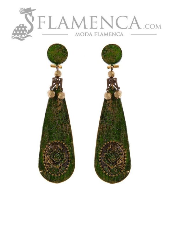 Pendiente de flamenca verde oliva envejecido