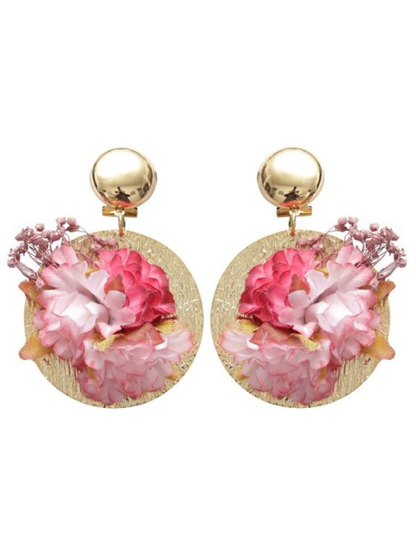 Pendientes de flamenca con flores burdeos y rosa