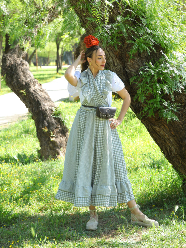 Conjunto de Falda y Piquillo vichy verde caqui