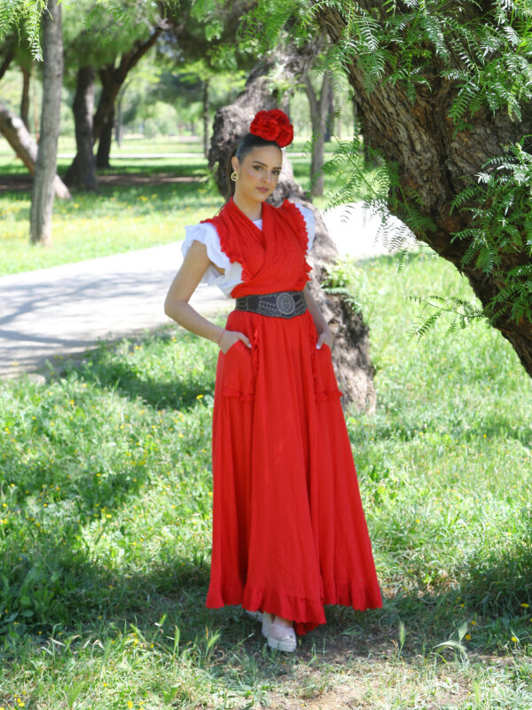 Conjunto de Falda y Piquillo Bambula Tira Bordada roja
