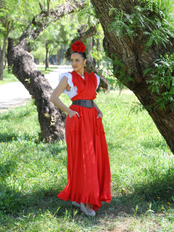 Conjunto de Falda y Piquillo Bambula Tira Bordada roja