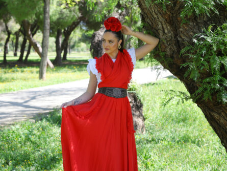 Conjunto de Falda y Piquillo Bambula Tira Bordada roja - Imagen 3