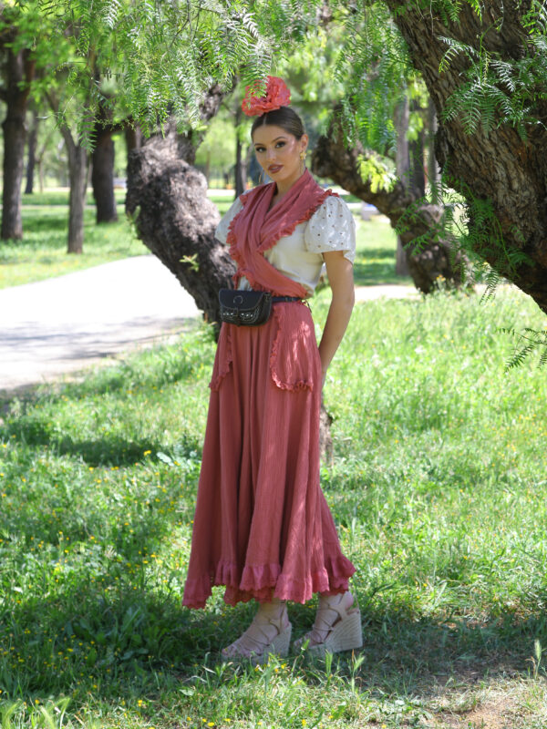 Conjunto de Falda y Piquillo Bambula Tira Bordada teja