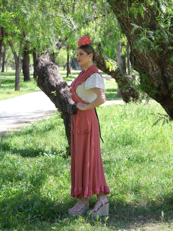 Conjunto de Falda y Piquillo Bambula Tira Bordada teja