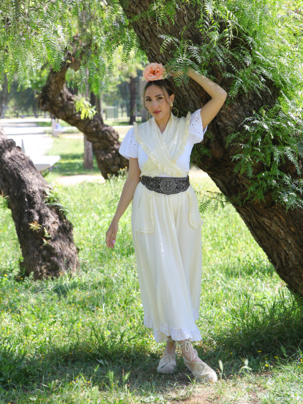Conjunto de Falda y Piquillo Bambula Tira Bordada amarilla