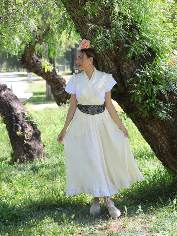 Conjunto de Falda y Piquillo Bambula Tira Bordada amarilla