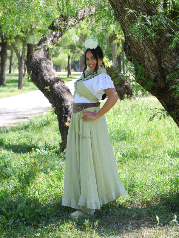 Conjunto de Falda y Piquillo Bambula Tira Bordada verde lima