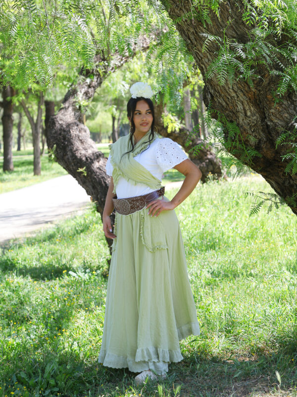 Conjunto de Falda y Piquillo Bambula Tira Bordada verde lima