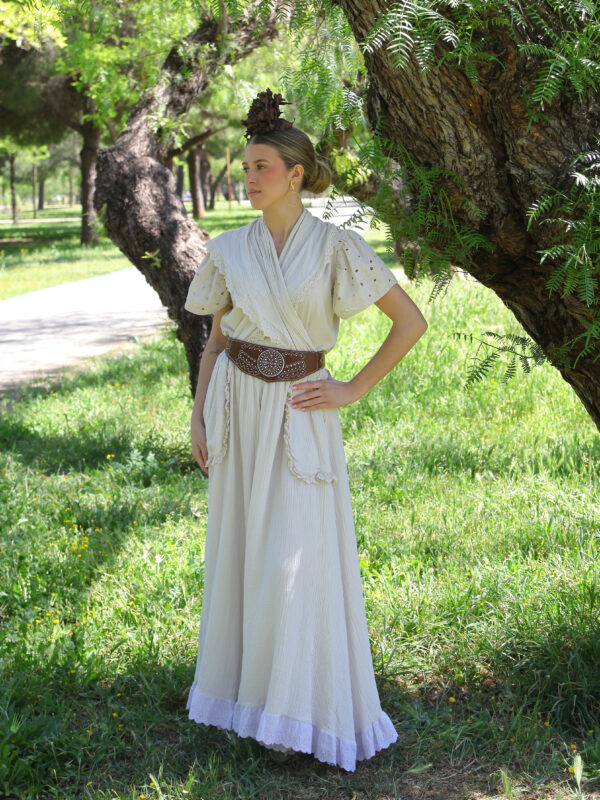 Conjunto de Falda y Piquillo Bambula Tira Bordada Beige