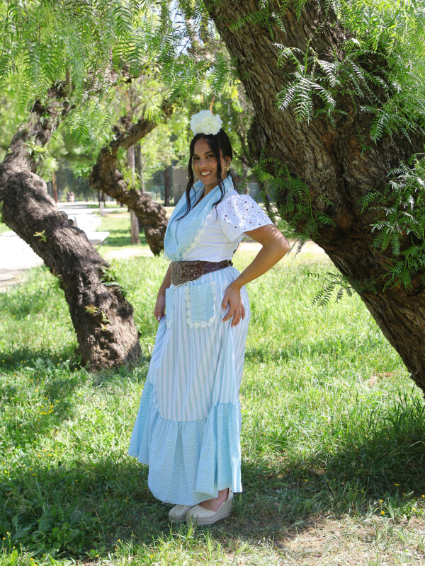 Conjunto de Falda y Piquillo estampado rayas celeste