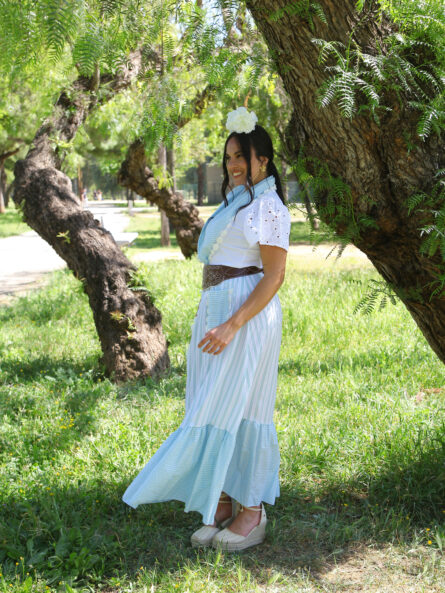 Conjunto de Falda y Piquillo estampado rayas celeste - Imagen 2