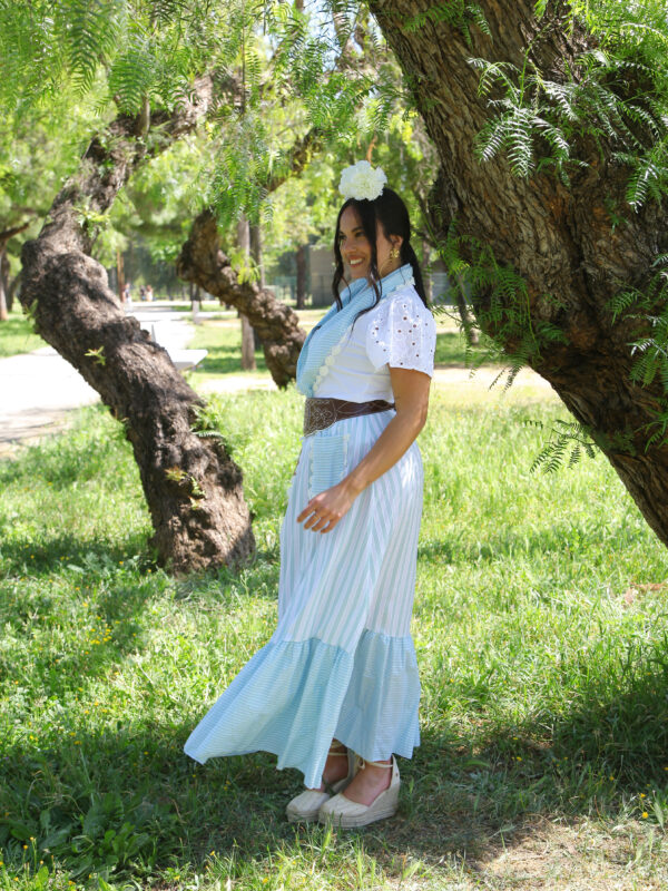 Conjunto de Falda y Piquillo estampado rayas celeste