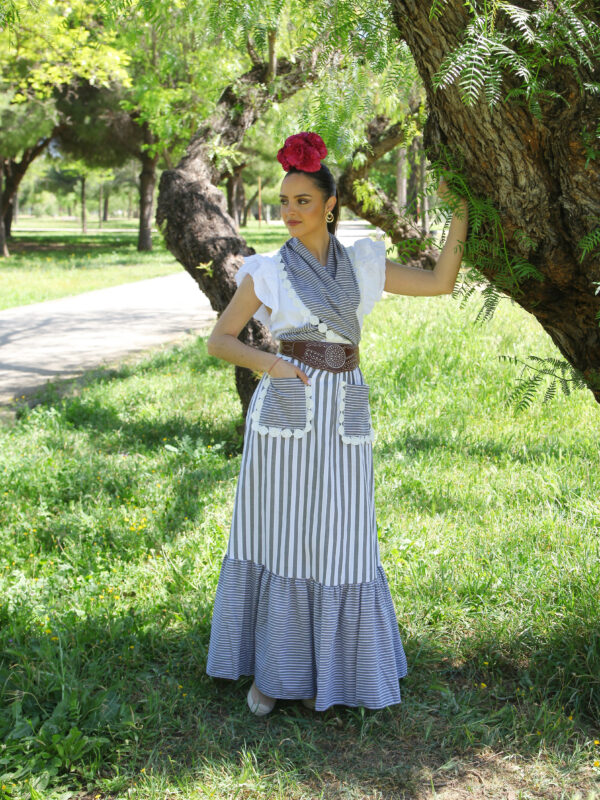 Conjunto de Falda y Piquillo estampado rayas gris