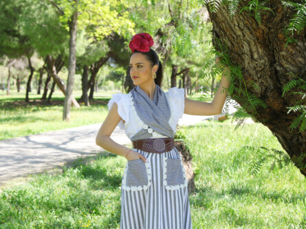 Conjunto de Falda y Piquillo estampado rayas gris - Imagen 3