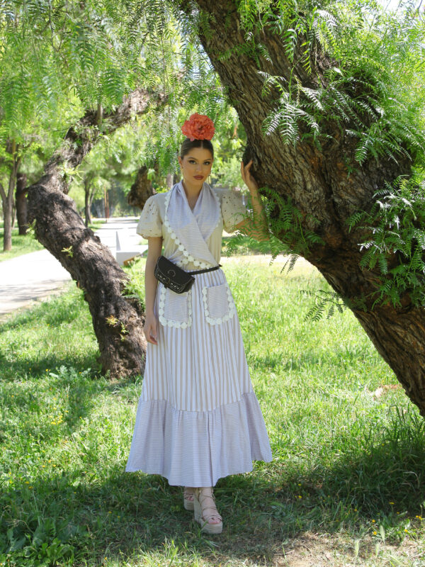 Conjunto de Falda y Piquillo estampado rayas beige