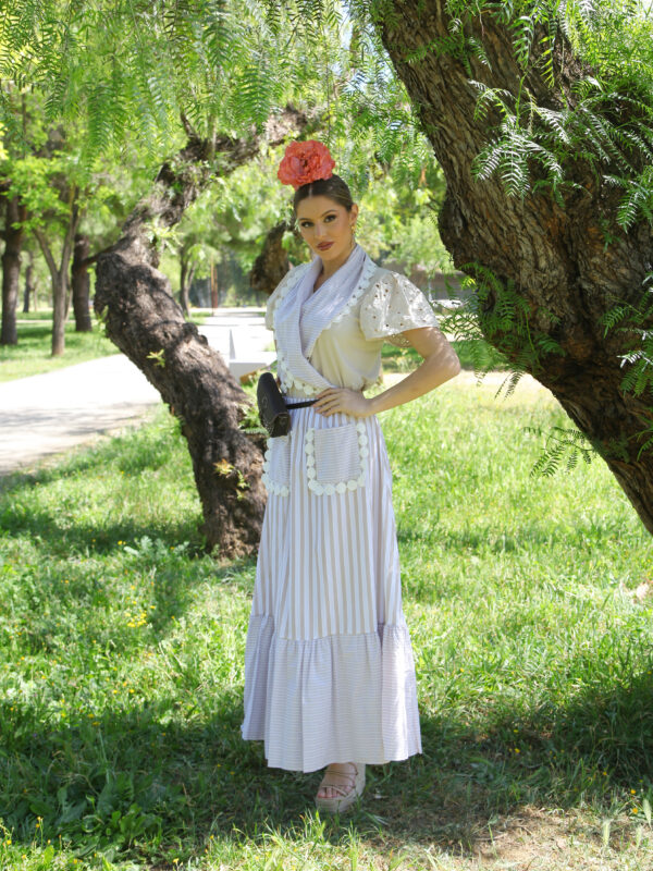 Conjunto de Falda y Piquillo estampado rayas beige
