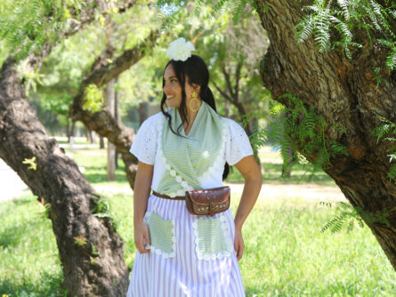Conjunto de Falda y Piquillo estampado rayas malva y verde lima - Imagen 3