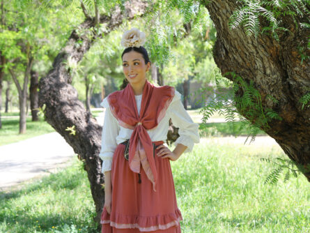 Conjunto de Falda y Piquillo de Bambula con volante de vichy teja - Imagen 2